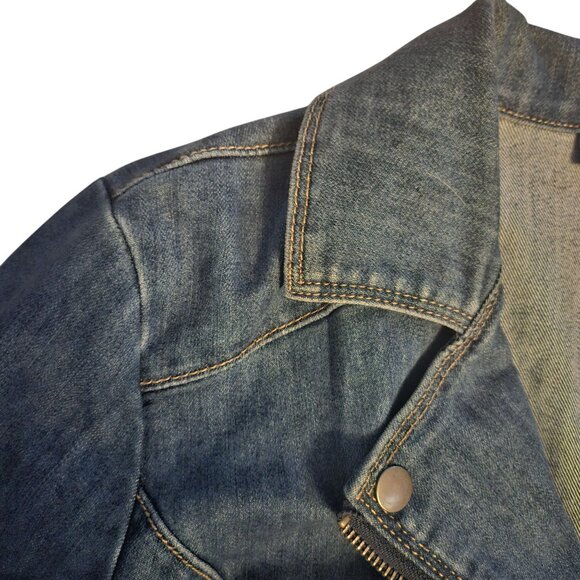 Kate & Mallory Womens Medium Denim Moto Jacket with Zipper Pockets - Picture 4 of 12
